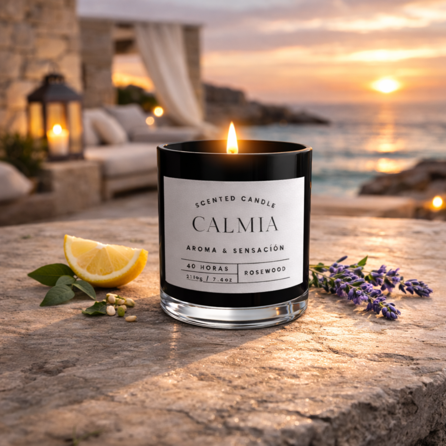 Vela Con Cera de Soya Aromática Rosewood 210g /40hrs